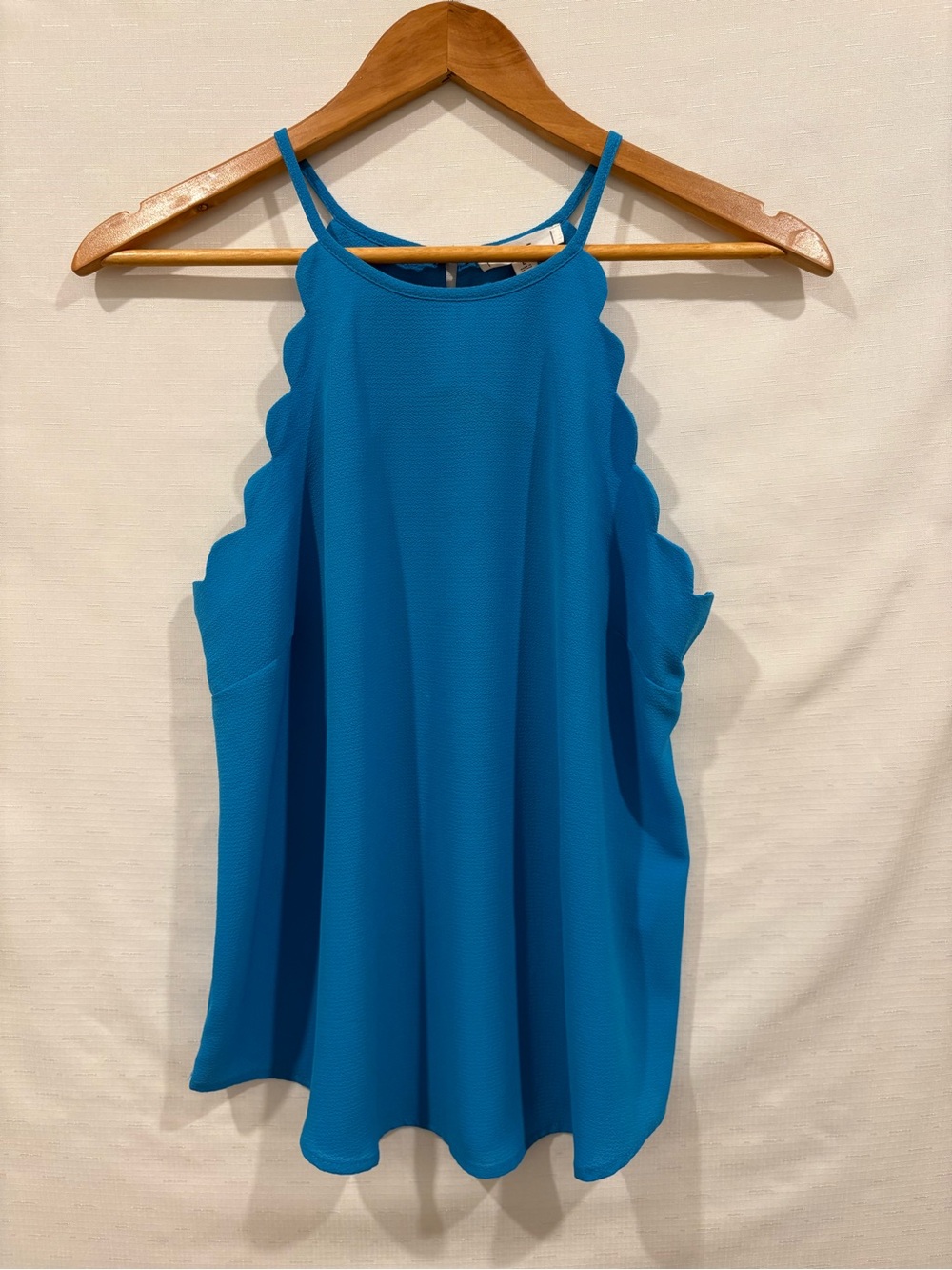 New NWT Large Mine Blue Scalloped Edge High Neck Halter Tank Top